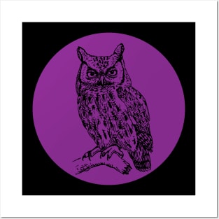 Halloween Owl, Portents, Omens, Signs, and Fortunes - Purple and Black Style Posters and Art